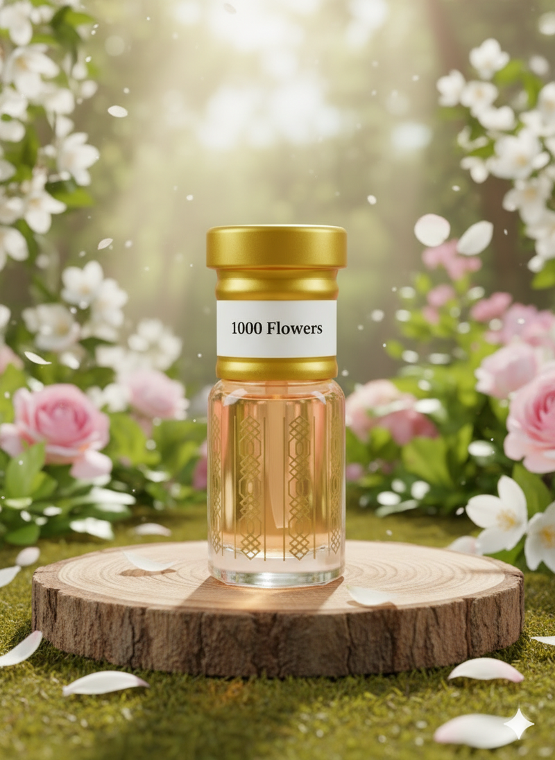 1000 Flowers attar perfume oil bottle close up