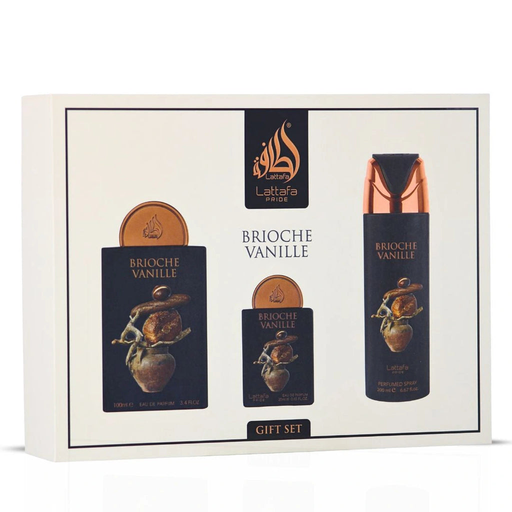 Lattafa Pride Brioche Vanille 3-Piece Eau de Parfum Gift Set | Gourmand Warmth With A Floral-Wooded Twist (Gift Set)