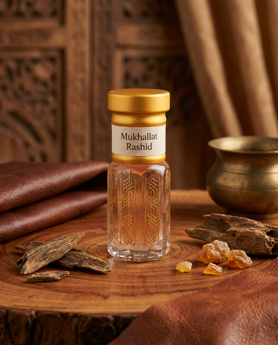 Mukhallat Rashid Attar | Woody Oud Leather Musk Fragrance