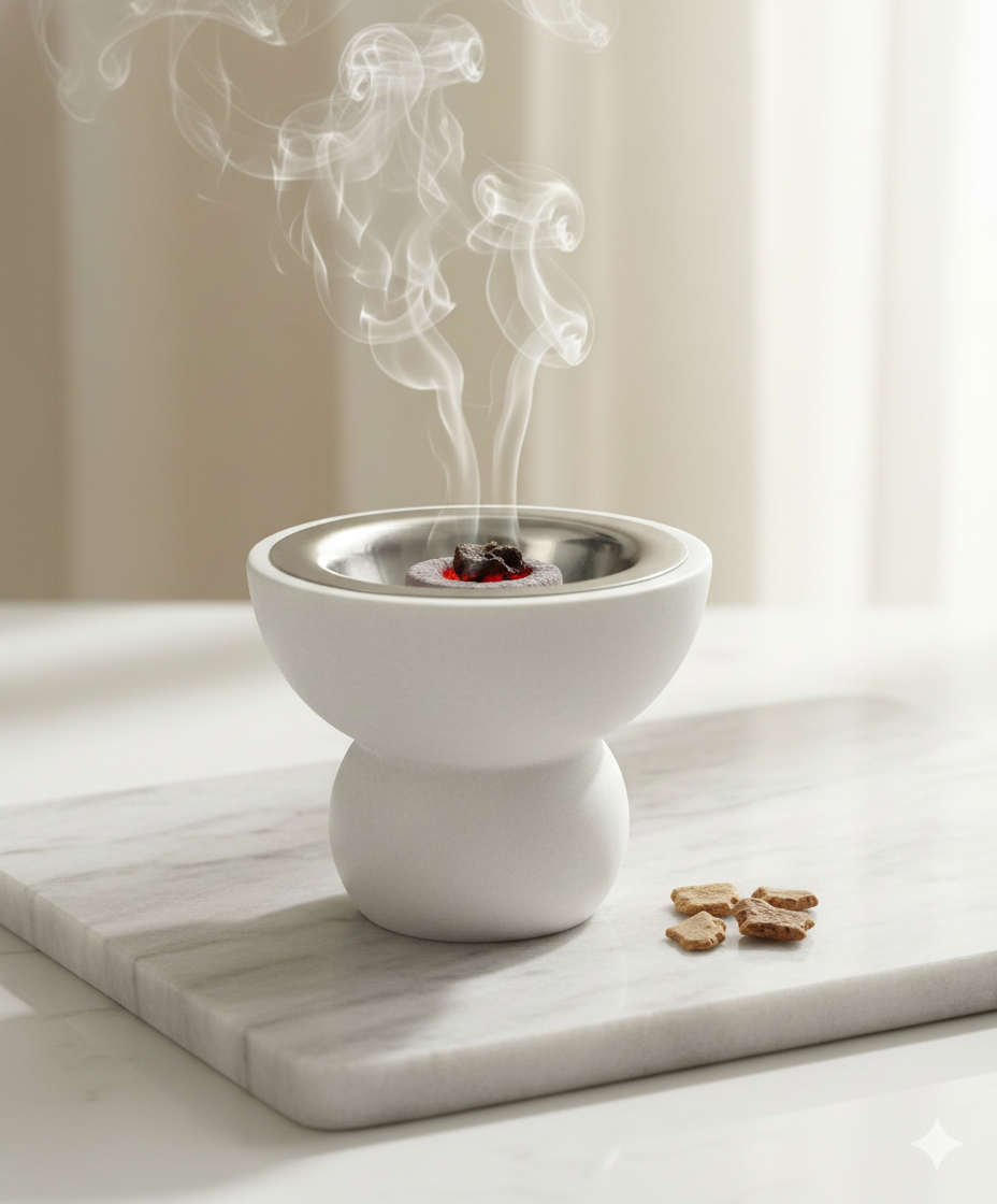 Marble bakhoor burner Qamar handmade minimal white incense stand
