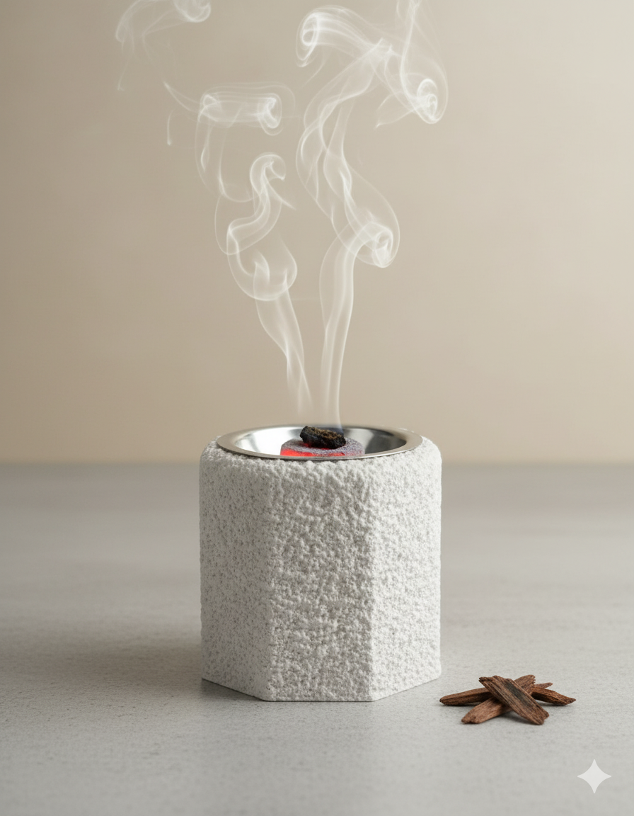 Bakhoor burner Ramad textured handmade minimal incense stand white