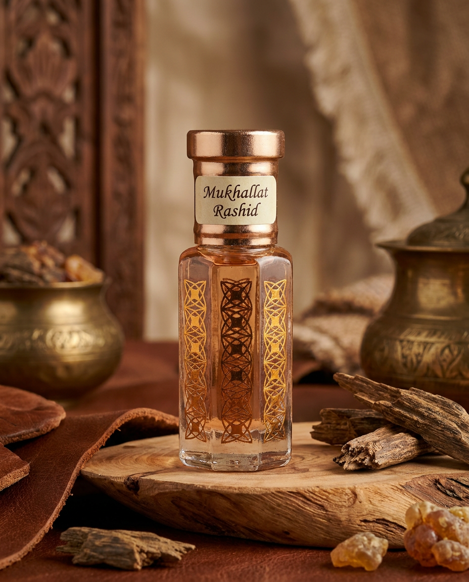 Mukhallat Rashid Attar | Woody Oud Leather Musk Fragrance